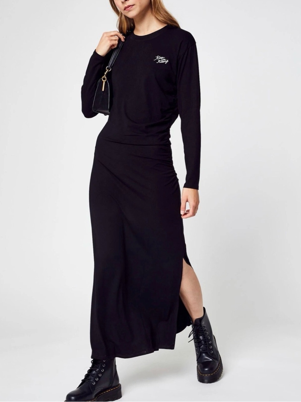 Maison Labiche Black Ruched Side Stretch Maxi Dress Sz S NWOT Whimsigoth Casual